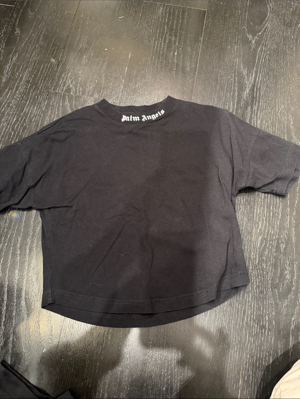 Palm Angels Black Kids Logo Tee — Cropped Crewneck